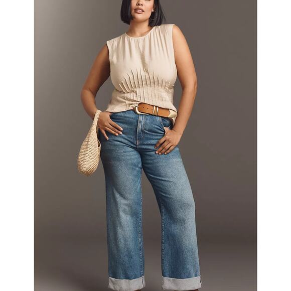 Anthropologie The Della Pleated-Waist Shell Top | Ivory | Size Large NWT - Picture 10 of 10